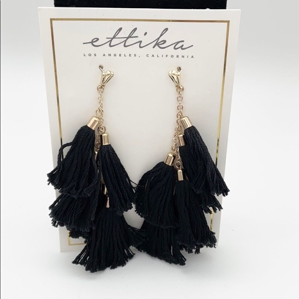 New Ettika Daydreamer Black Tassel Earrings